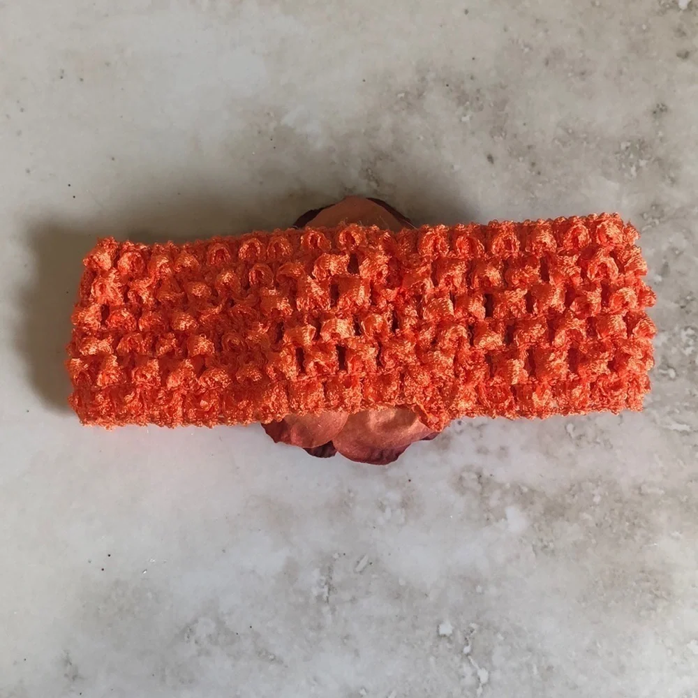 2/$15 Orange Crochet Stretch Headband Rustic Flower Detail Boho Hair Accessory